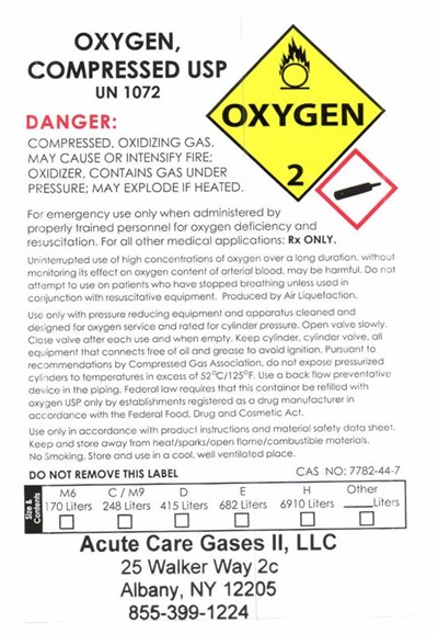 Oxygen Label (Acutecare O2)